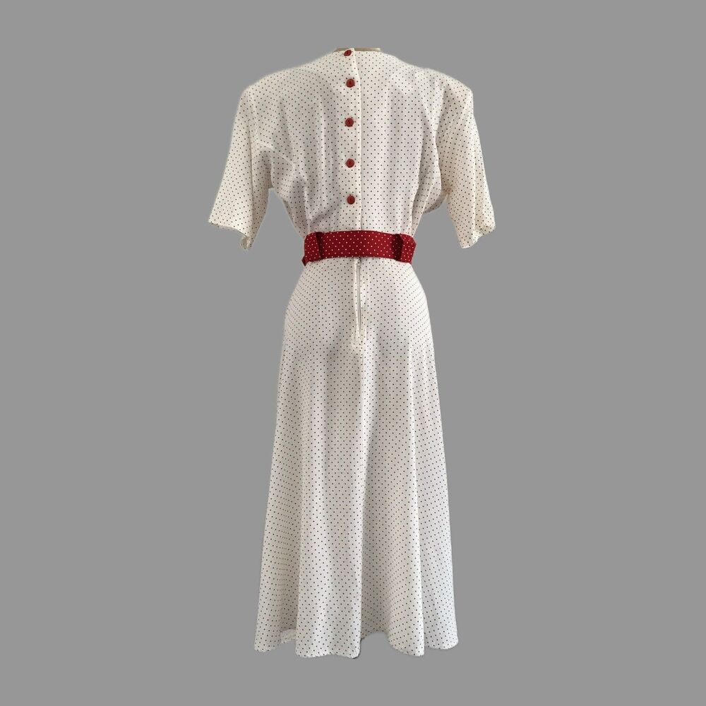 Vintage Dawn Joy Red White Polka Dow Short Sleeve Midi Dress Womens Size S/M - Picture 4 of 8